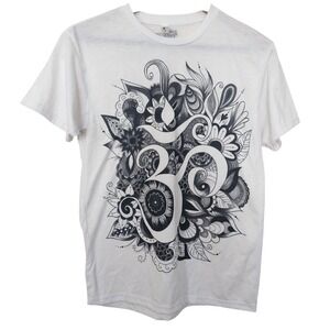 Electro Threads Women's Small Om Symbol Floral Graphic Short Sleeve Tee White